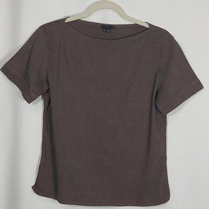 Theory Taupe Brown Linen Spandex Blend Boat Neck Short Sleeve Top SP D4